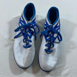 Adidas Soccer Shoes Men 13 white blue lace up Sneakers indoor football cleats